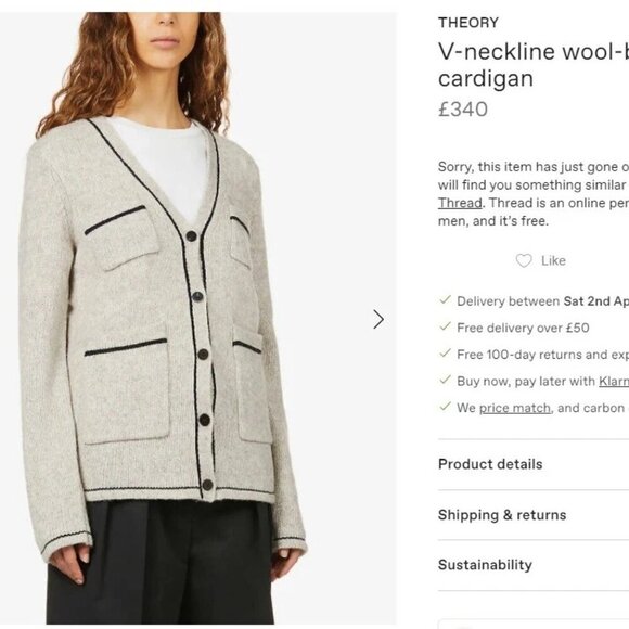 THEORY V-neckline wool-blend cardigan Size XS